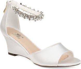 Journee Collection JOURNEE Connor Embellished Strap Wedge Sandal in White at Nordstrom Rack, Size 6.5