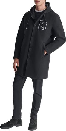 DKNY Logo Hooded Stadium Coat in Black at Nordstrom Rack, Size Xx-Large