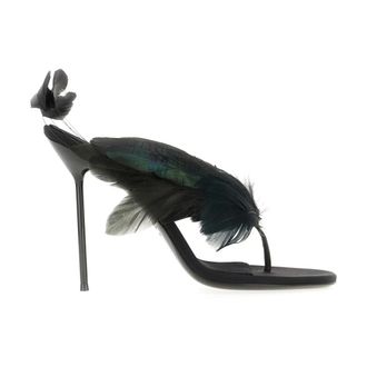 PARIS TEXAS Heeled Mules, female, Black, Size: 8 US Lidia Feather Thong Mules