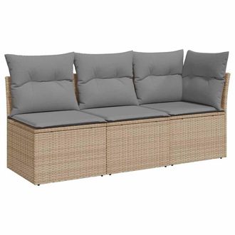 vidaXL Sof&aacute; De Jard&iacute;n De 3 Plazas Con Cojines Rat&aacute;n Sint&eacute;tico Beige Vidaxl