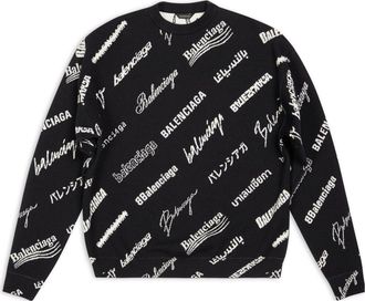 Balenciaga Allover Logo Print Crewneck Sweatshirt Black White 724858T16651070