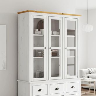 vidaXL Armario Con Puertas De Vidrio Bodo Madera De Pino Blanco Marr&oacute;n Vidaxl
