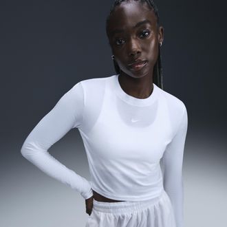 Nike Womens Nike Sportswear Chill Knit Slim Long-Sleeve Cropped Top in White | HF5322-100