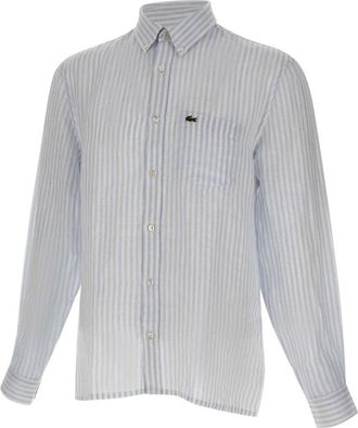 Lacoste Regular Fit Gestreept Linnen Overhemd - Heren - Casual Overhemden - Blauw - 3XL - Linnen - Overhemden