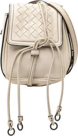 Bottega Veneta Womens Pre-owned Nappa Intrecciato Double Sided Flap Crossbody - Ivory Leather - One Size