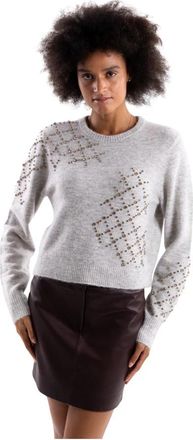 Pinko Salisburgo Ronde Hals Trui - Dames - Ronde hals truien - Grijs - L - Wol - Truien & Vesten