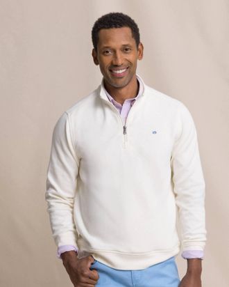 Southern Tide Sandy Cove Pique Quarter Zip Pullover In Sand White