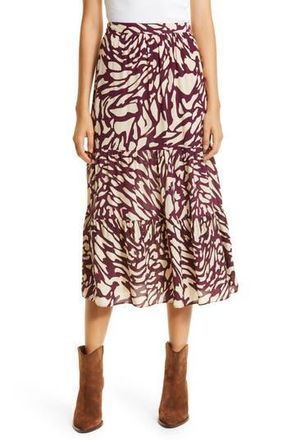 BA&SH Gianna Tiered Ruffle Skirt in Bordeaux at Nordstrom Rack, Size X-Small