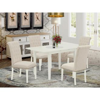 East West Furniture Dining Table- Dining Chairs, NOBR5-LWH-02
