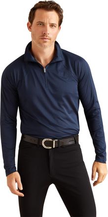 Ariat Mens Sunstopper 3.0 1/4 Zip Baselayer Top Long Sleeve in Navy Eclipse, Size Small, by Ariat