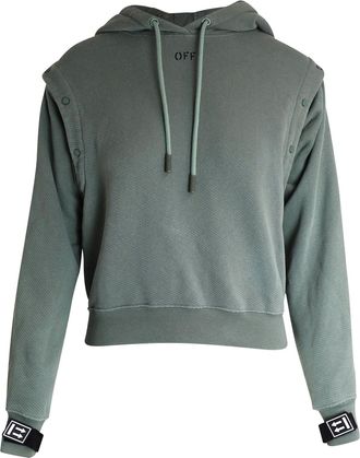 Off-white Hoodie Detachable-Sleeves Hooded Sweater in Khaki Cotton