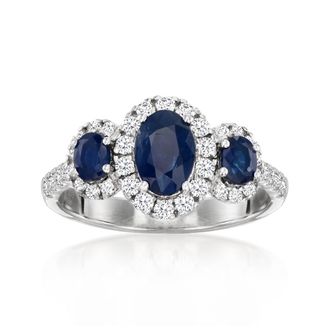 Ross-Simons Sapphire 3-Stone Ring With. Lab-Grown Diamonds in Platinum