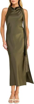 Socialite Sash Detail Satin Maxi Dress in Olive at Nordstrom, Size X-Large