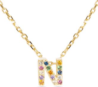 Luxenter Sterling Zilver 925 collier met Veelkleurige Zirkonia afgewerkt in 18K geel goud - Alfabet