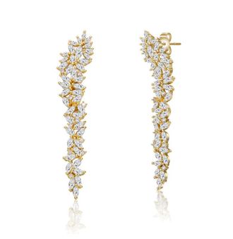 Rachel Glauber 14K Gold Plated with Clear Cubic Zirconia Waterfall Cluster Linear Earrings
