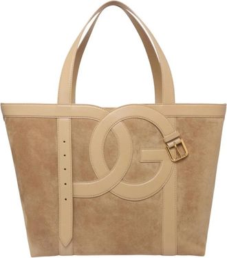 Dolce & Gabbana Suede Logo Tote Bag - Dames - Shoppers - Beige - ONE Size - Leer - Tassen