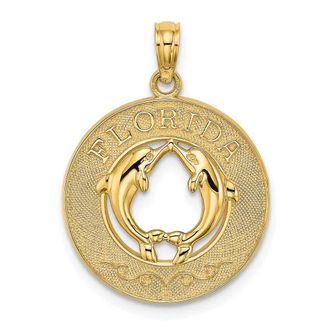 Diamond2Deal 14k Yellow Gold FLORIDA with Dolphins Circle Charm Pendant