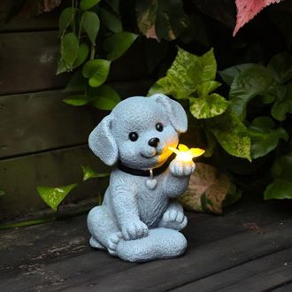 Gabrielle Estatuas Solares De Jard&iacute;n - Figuras De Perros Con Mariposa - Decoraci&oacute;n Solar Para Exteriores - Estatua De Perro Resistente A La Intemperie - Regalos