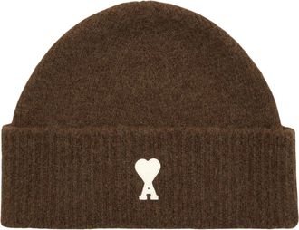 Ami Ribbed Wool Beanie With Heart Emblem