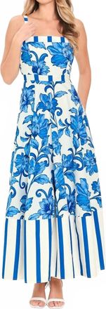Flying Tomato Printed Woven Midi Dress In White/blue