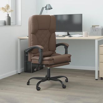 vidaXL Silla De Oficina Reclinable Masaje Cuero Sint&eacute;tico Marr&oacute;n Vidaxl