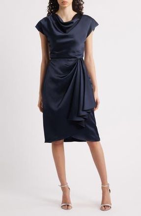 Amsale Cowl Neck Satin Sheath Dress in Navy at Nordstrom Rack, Size 2