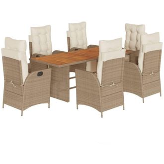 vidaXL Set Comedor De Jard&iacute;n 7 Pzas Con Cojines Rat&aacute;n Sint&eacute;tico Beige Vidaxl