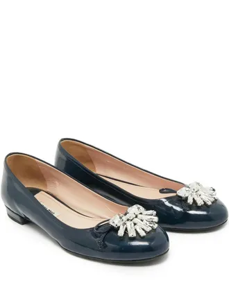 Miu Miu patent-leather embellishment ballet flat - Blue