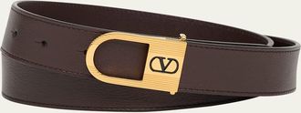 Valentino Garavani Mens Leather VLogo-Buckle Belt