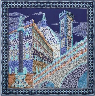 Ferragamo Square Silk Scarf With Palazzo Print Design