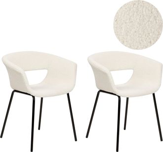 Beliani Beliani - Conjunto De 2 Sillas Modernas Asientos Tapizados Boucl&eacute; Patas De Metal Para Comedor Cocina Blanco Crema Elma