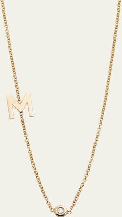 Zoe Lev Jewelry 14k Gold Asymmetrical Initial and Bezel Diamond Necklace
