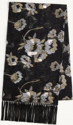 Valentino Garavani Camellia Silk Scarf with Metallic Fibre Woman BLACK/MULTICOLOUR UNI