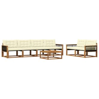 vidaXL Conjunto De Sof&aacute;s De Exterior Con Coj&iacute;n 7 Pcs Natural Y Crema Vidaxl