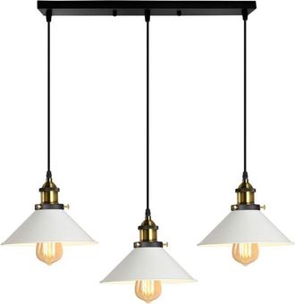 OEM Lampadario A Sospensione Industriale, Design Edison, In Metallo Con Supporto A Barra, &Oslash; 220 Mm, Bianco [classe Energetica F]
