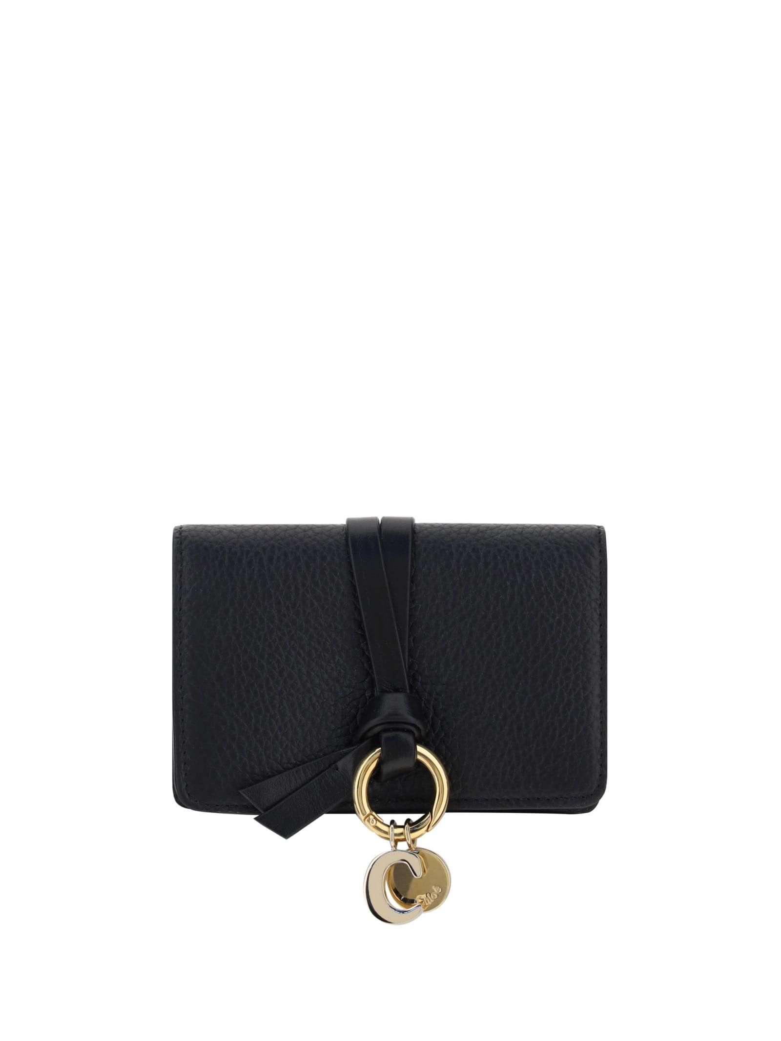 【Chloe】Alphabet black flap wallet Chloé Alphabet Wallet With Flap In Grained Leather in Black