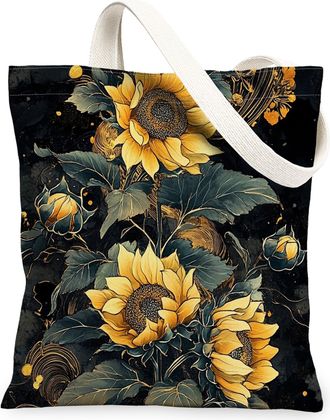 Generic Spring Japanese Sunflower Canvas Tote Bag for Shopping 13x15, Asia Chinese Japan Flower Reusable Grocery Print Pattern Bag for Women Men, Cool Floral 