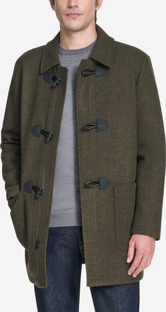 Cole Haan Mens Stretch Wool Duffel Coat - Green Size Medium