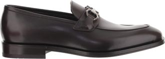 Ferragamo Dark Brown Hook Detail Leather Loafers