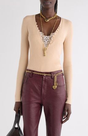 Chloé Fitted Wool Rib Henley Sweater in 6I6 Honey Pink at Nordstrom, Size X-Large