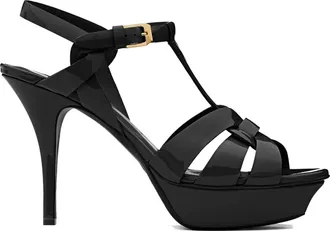 Saint Laurent Schoenen, Dames, Zwart, 36 EU, Leer, Tribute Platform Sandalen