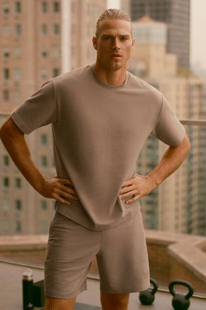 Alo | Double Take Short Sleeve Top in Gravel Beige, Size: 2XL