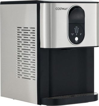 Costway Self Dispensing Nugget Ice Maker Countertop with Soft Chewable Pellet Ice Cubes-Silver