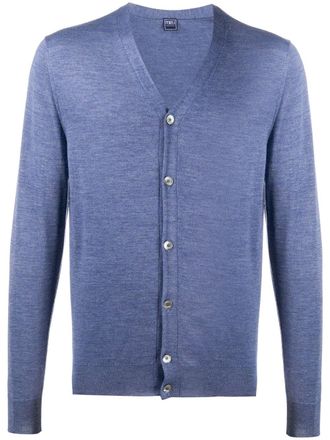 Fedeli V-neck ribbed knit cardigan - Blue