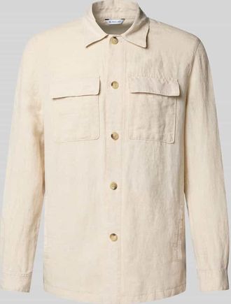 Manuel Ritz Regular Fit Leinenhemdjacke mit Brustpattentaschen in Offwhite, Gr&ouml;&szlig;e 48