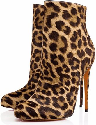 Generic Women Sexy Leopard Print Side Zipper High Heel Short Booties, Fashion Stiletto Heel Suede Round Toe Ankle Boots, Comfortable Spring Fall Party Dress S