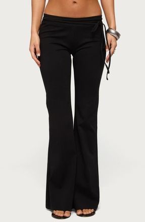 Edikted Junipar Tie Waist Flare Pants in Black at Nordstrom, Size X-Large