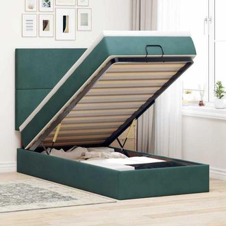 vidaXL Estructura Cama Otomana Colchones Terciopelo Verde Oscuro Vidaxl