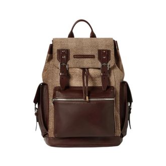 Brunello Cucinelli Calfskin and Chevron-Effect City Backpack - male - Brunello Cucinelli - Backpacks - Brown - ONE SIZE - Bags