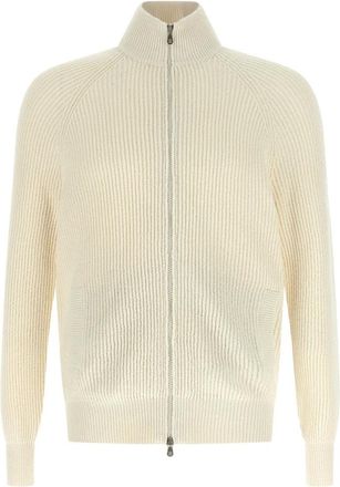 Brunello Cucinelli Truien & Vesten, Heren, Wit, 2Xl, Katoen, Engelse Half-rib Gebreide Katoenen Gaas Cardigan
